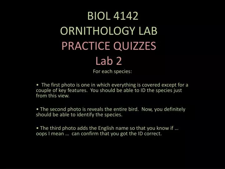 o biol 4142 ornithology lab practice quizzes lab 2