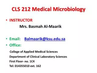 CLS 212 Medical Microbiology