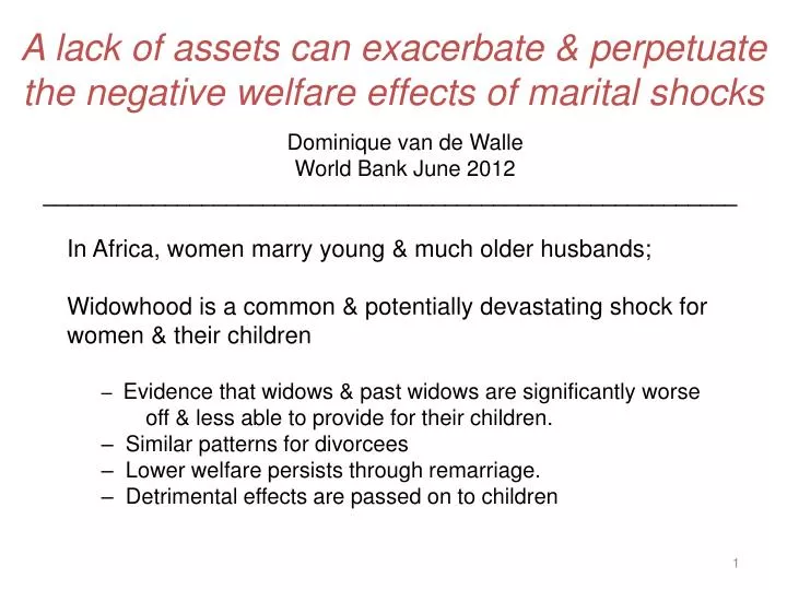 a lack of assets can exacerbate perpetuate the negative welfare effects of marital shocks