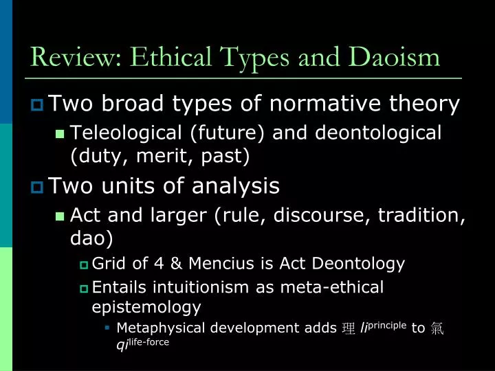 review ethical types and daoism