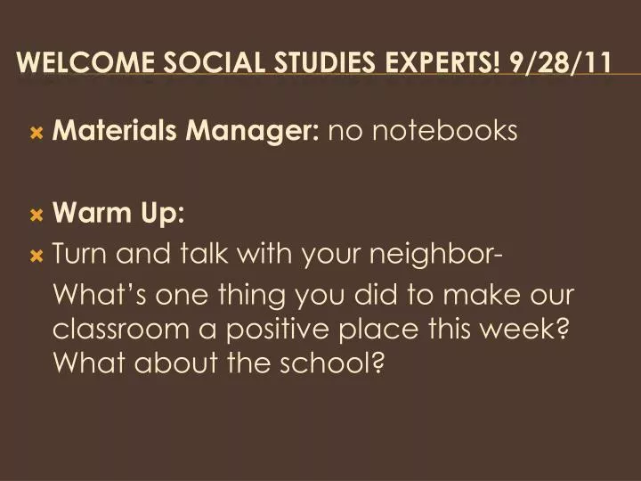 welcome social studies experts 9 28 11