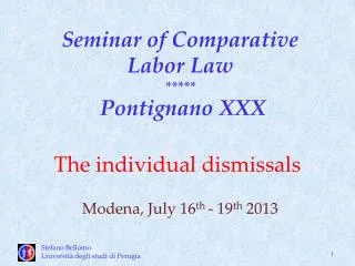 Seminar of Comparative Labor Law ***** Pontignano XXX Modena, July 16 th - 19 th 2013