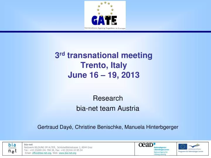 3 rd transnational meeting trento italy june 16 19 2013