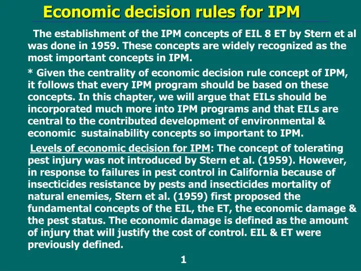 economic decision rules for ipm