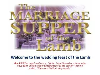 Welcome to the wedding feast of the Lamb!