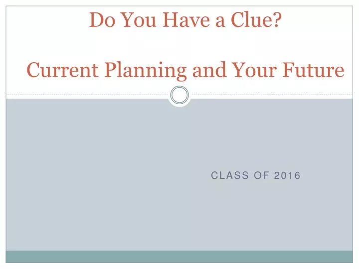 do you have a clue current planning and your future
