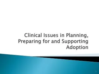 Clinical Issues in Planning, Preparing for and Supporting Adoption