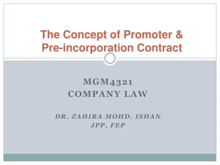 the concept of promoter pre incorporation contract