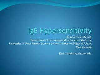 IgE Hypersensitivity