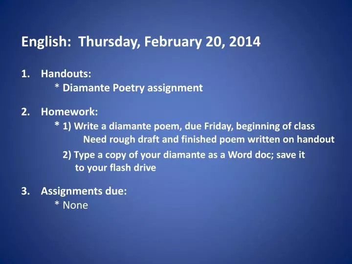 english thursday february 20 2014