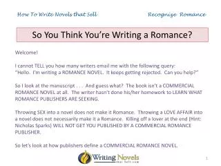 How To Write Novels that Sell Recognize Romance