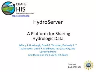 HydroServer A Platform for Sharing Hydrologic Data