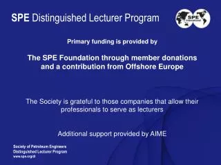 SPE Distinguished Lecturer Program