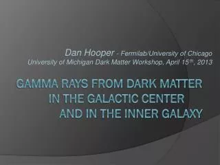 Gamma rays from dark matter in the Galactic center 		and IN The inner galaxy