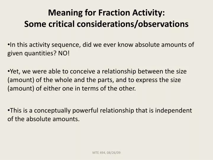 meaning for fraction activity some critical considerations observations