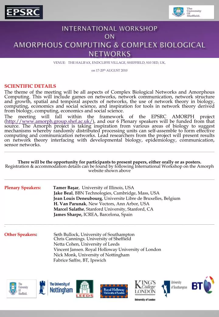 international workshop on amorphous computing complex biological networks