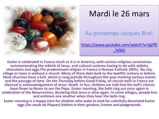 Mardi le 26 mars Au printemps -Jacques Brel : https://youtube/watch?v=SgYfE_h4kEI