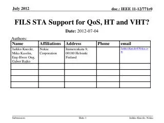 FILS STA Support for QoS, HT and VHT?