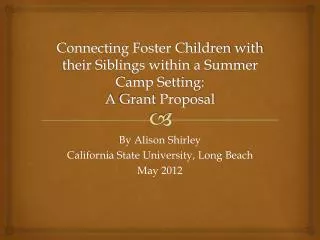 Connecting Foster Children with their Siblings within a Summer Camp Setting: A Grant Proposal