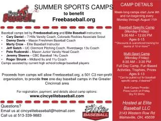 SUMMER SPORTS CAMPS to benefit Freebaseball