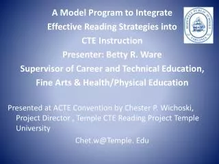 A Model Program to Integrate Effective Reading Strategies into CTE Instruction