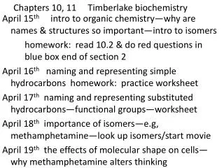 Chapters 10, 11 Timberlake biochemistry