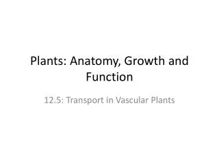 Plants: Anatomy, Growth and Function