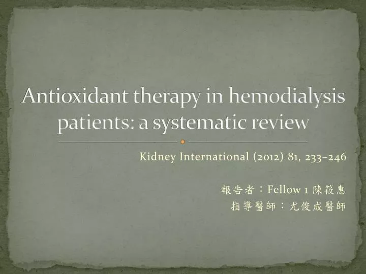antioxidant therapy in hemodialysis patients a systematic review