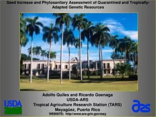 Adolfo Quiles and Ricardo Goenaga USDA-ARS Tropical Agriculture Research Station (TARS)