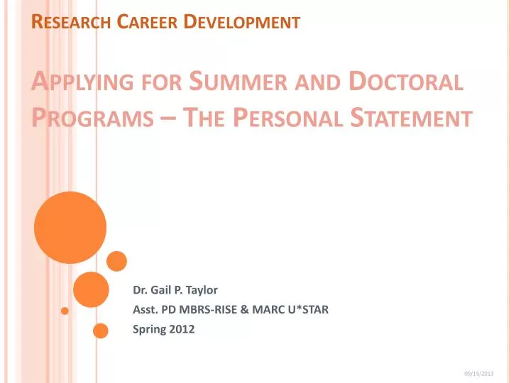 research career development applying for summer and doctoral programs the personal statement