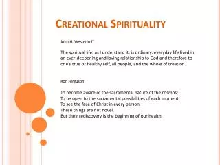 Creational Spirituality