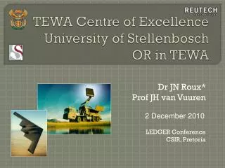 TEWA Centre of Excellence University of Stellenbosch OR in TEWA