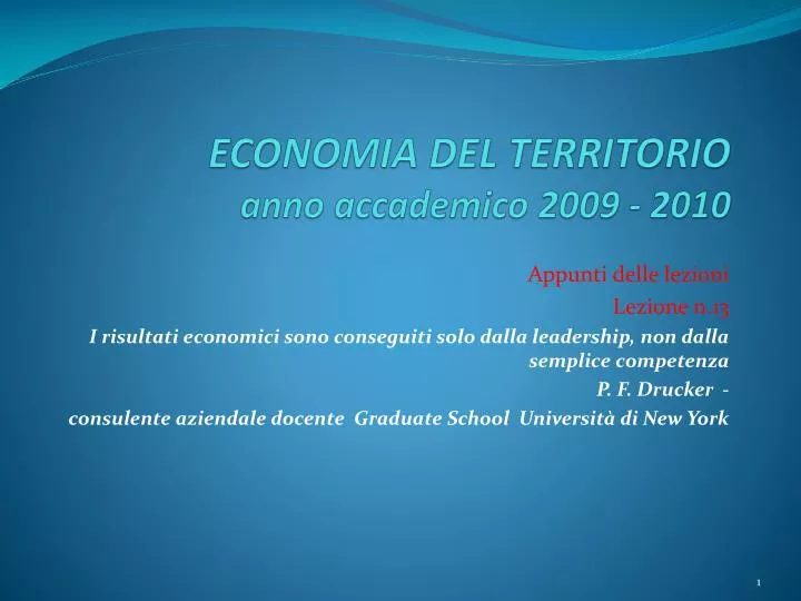 economia del territorio anno a ccademico 2009 2010