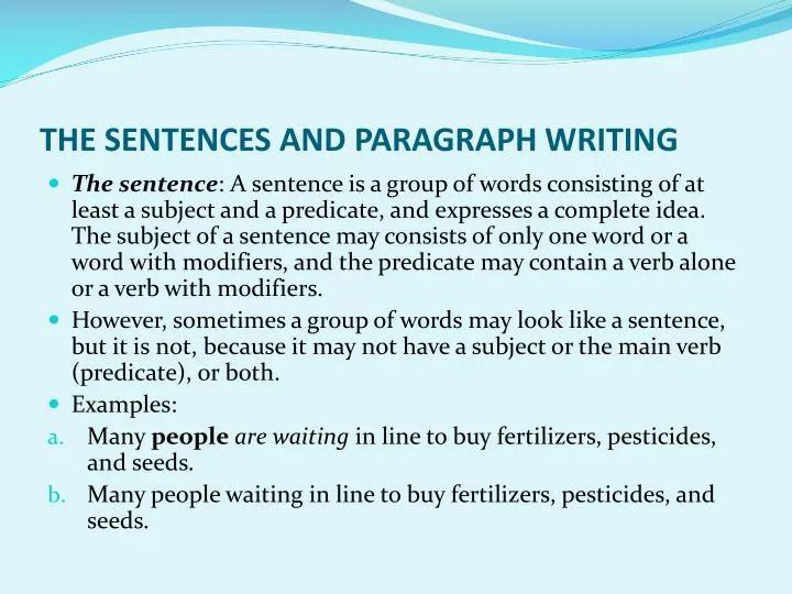 the sentences and paragraph writing