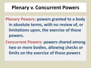 Plenary v. Concurrent Powers