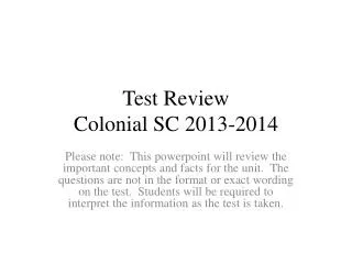Test Review Colonial SC 2013-2014