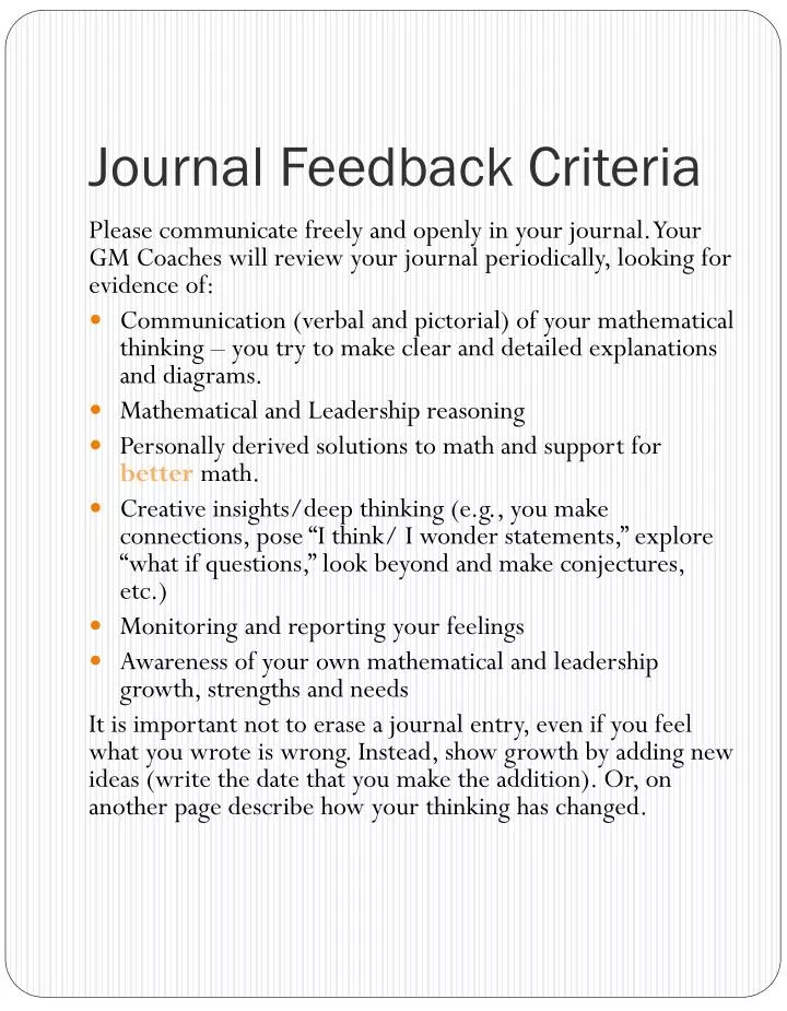 journal feedback criteria