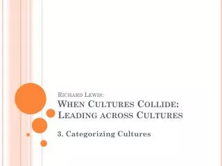 Richard Lewis: When Cultures Collide: Leading across Cultures