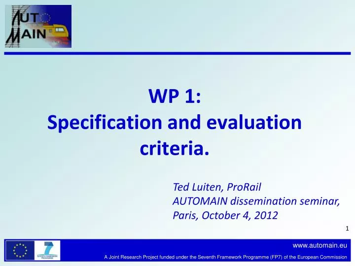 wp 1 specification and evaluation criteria