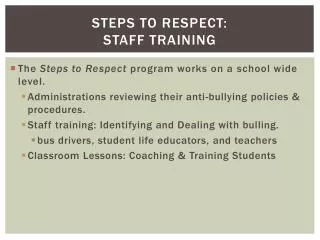 Steps to Respect: Staff Training