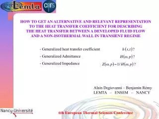 Generalized heat transfer coefficient Generalized Admittance Generalized Impedance