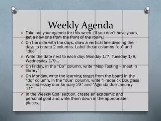 Weekly Agenda