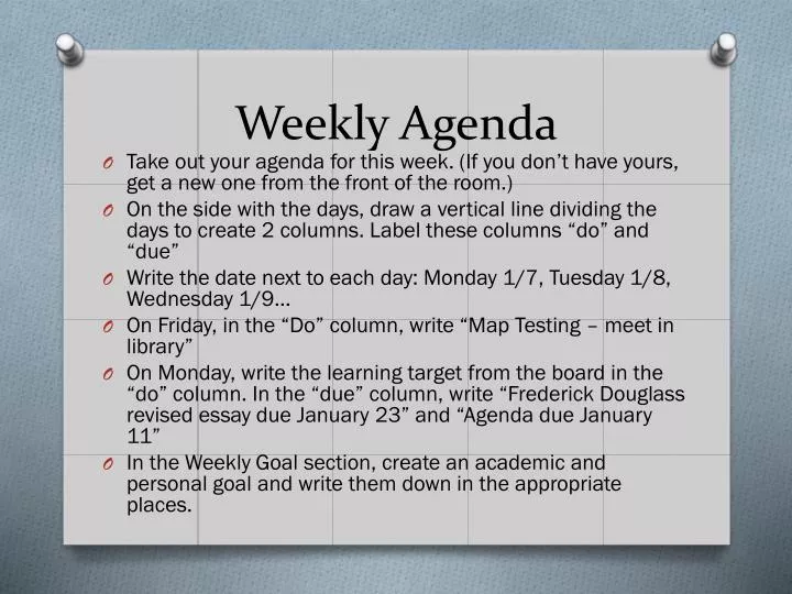 weekly agenda