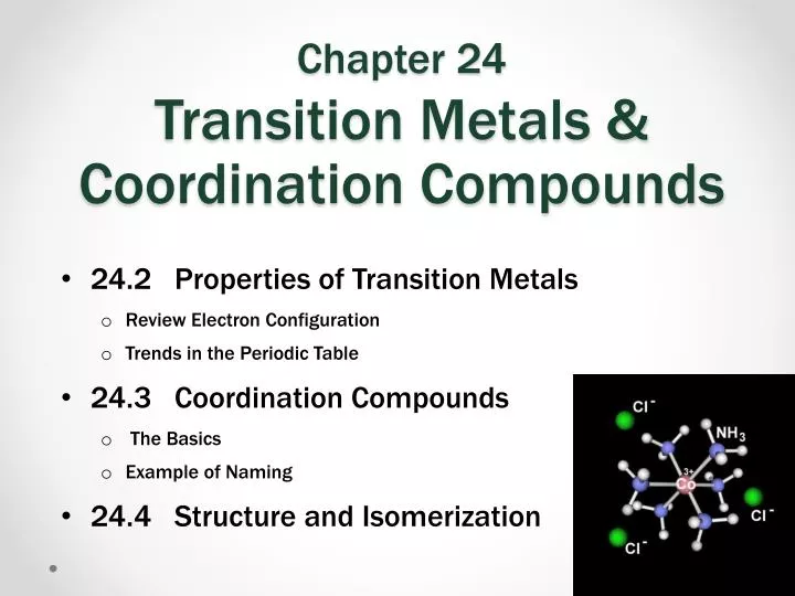 chapter 24 transition metals coordination compounds