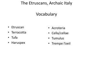 The Etruscans, Archaic Italy Vocabulary