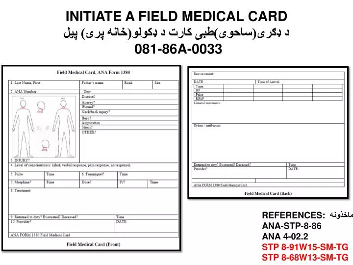 initiate a field medical card 081 86a 0033