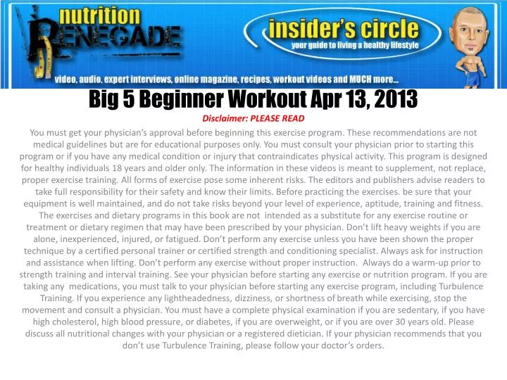 big 5 beginner workout apr 13 2013