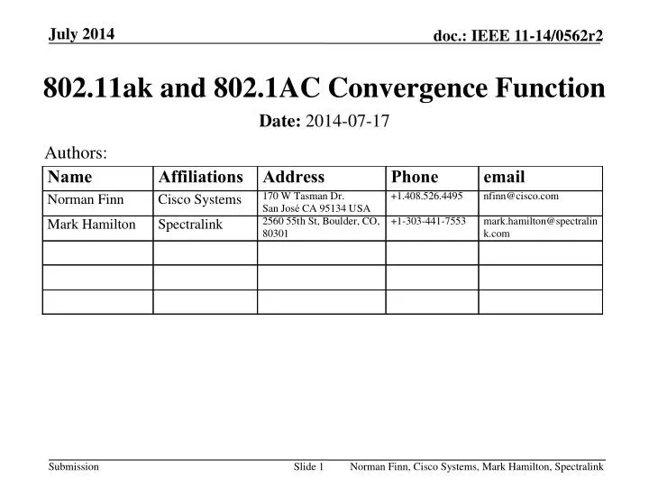 802 11ak and 802 1ac convergence function