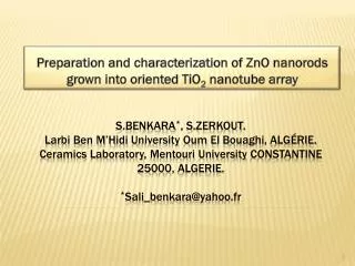 Preparation and characterization of ZnO nanorods grown into oriented TiO 2 nanotube array