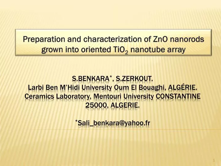 preparation and characterization of zno nanorods grown into oriented tio 2 nanotube array